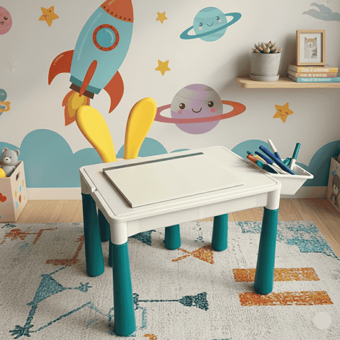 2 in 1 Building Blocks and Learning Table with Chair - Kids Activity & Educational Play Set