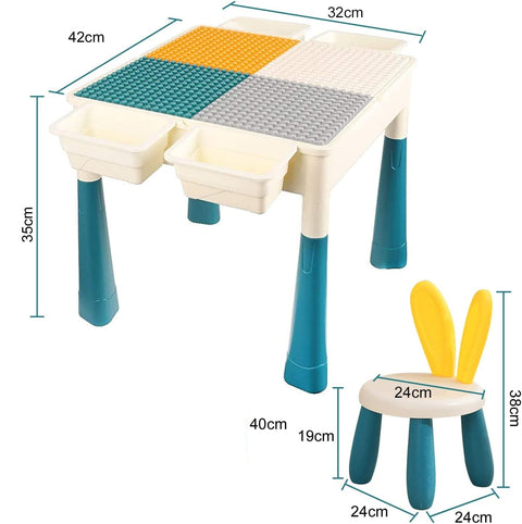 2 in 1 Building Blocks and Learning Table with Chair - Kids Activity & Educational Play Set