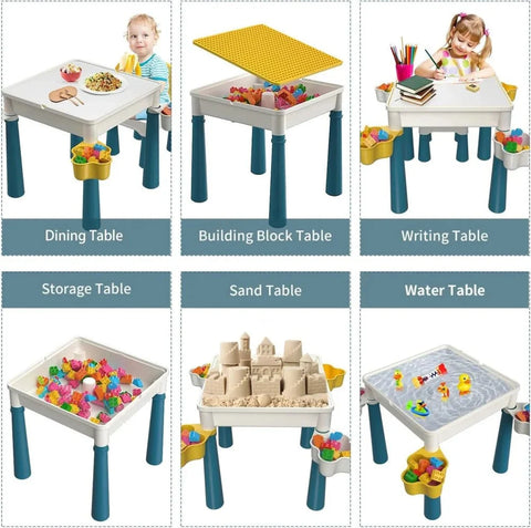 2 in 1 Building Blocks and Learning Table with Chair - Kids Activity & Educational Play Set