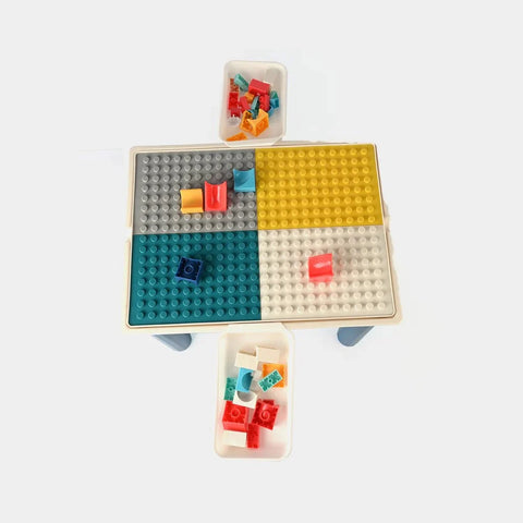 2 in 1 Building Blocks and Learning Table with Chair - Kids Activity & Educational Play Set