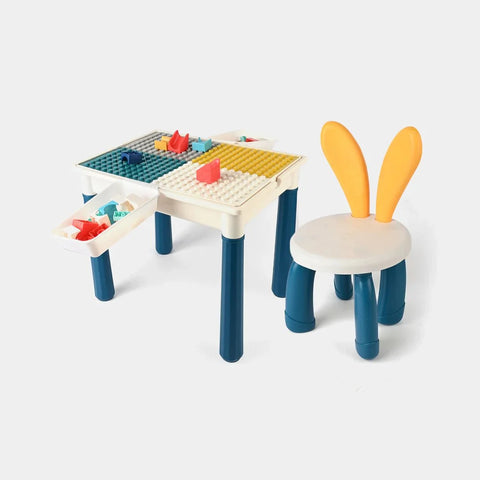 2 in 1 Building Blocks and Learning Table with Chair - Kids Activity & Educational Play Set