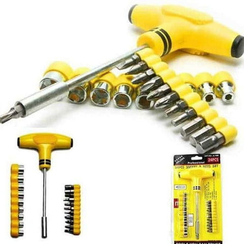 24 in 1 Socket and Bits Tool Set - Yellow Color