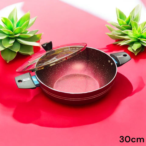 30 cm Marble Coated Round Wok (Karahi) with Glass Lid