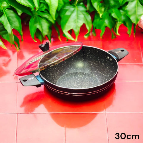 30 cm Marble Coated Round Wok (Karahi) with Glass Lid