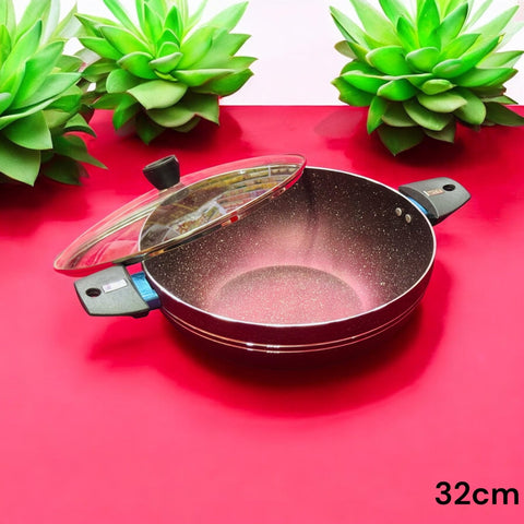 32 cm Marble Coated Round Wok (Karahi) with Glass Lid