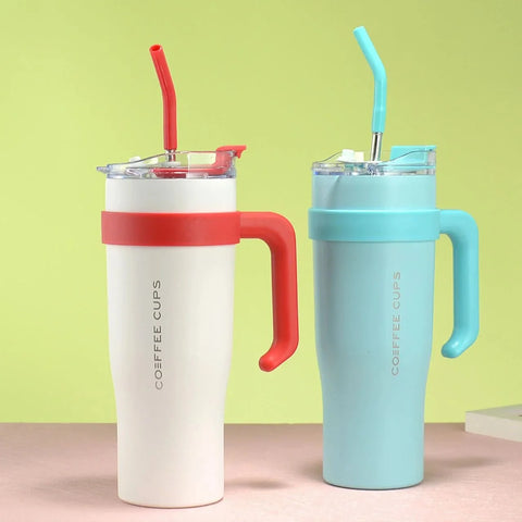 40oz Stainless Steel Insulated Tumbler Mug with Handle & Straw – 1200ml Large Capacity Travel Cup