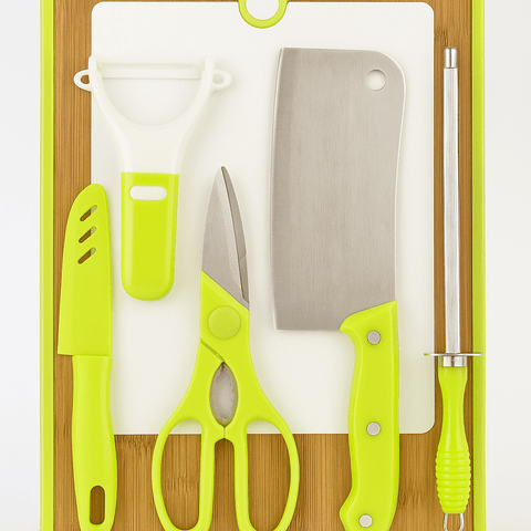 5-Piece Stainless Steel Kitchen Knife Set with Cutting Board