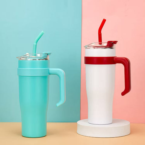 40oz Stainless Steel Insulated Tumbler Mug with Handle & Straw – 1200ml Large Capacity Travel Cup