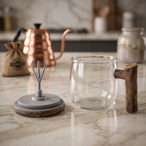 Automatic Self Stirring Coffee Mug | Rechargeable Electric Mixing Cup with Wooden Handle