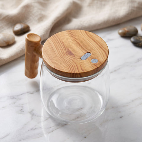 Automatic Self Stirring Coffee Mug | Rechargeable Electric Mixing Cup with Wooden Handle