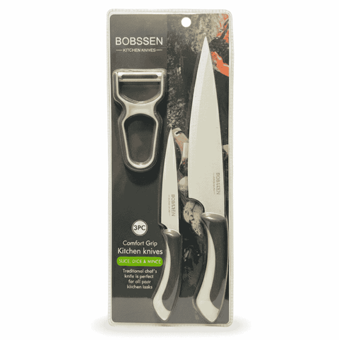 Bobssen 3 Piece Kitchen Knife Set - Best Comfort Grip Edition