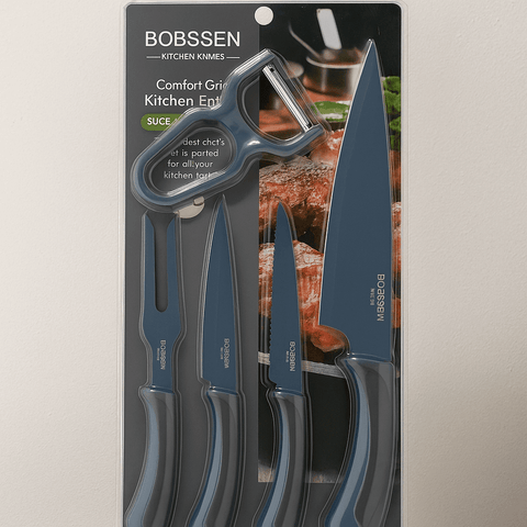 Bobssen 5 Piece Kitchen Knife Set - Best Comfort Grip Edition