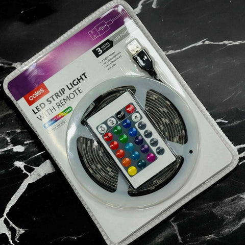 Coles Led Strip Light With Remote Multi Coloured (3 Meters)