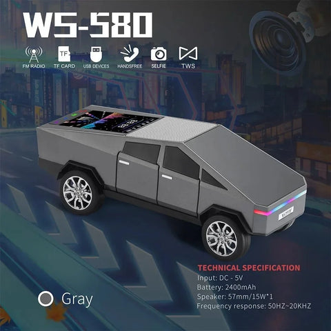 Cybertruck Car Shaped Wireless Bluetooth Speaker – Premium Portable Stereo Sound with LED Lights