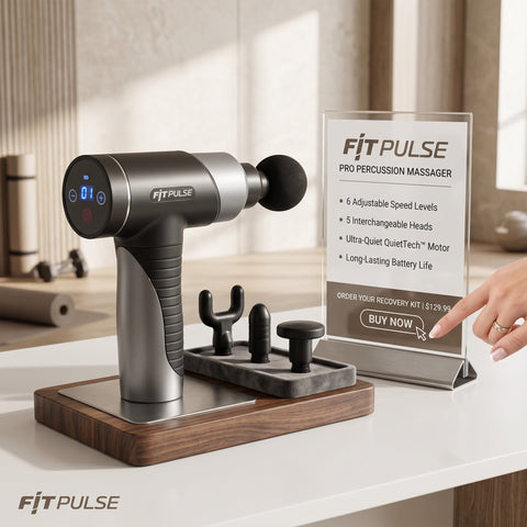 FITPULSE Deep Tissue Massage Gun – Professional Muscle Recovery Therapy Gun with 17 Massage Heads