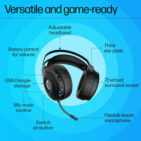 HP X1000 Wireless USB Over Ear Gaming Headphones with 7.1 Surround Sound with Mic/ 50 mm Drivers (Form Expired)