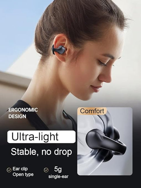 i113 Wireless Ear Clip Bone Conduction Headphones Fones - Bluetooth 5.3 Ear Clip On Ear Earring Sports Earphones Earbud Hooks