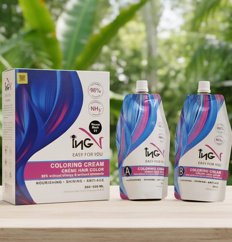 INGV Hair Coloring Cream Natural Black 1000ml (500+500) - Long Lasting Hair Dye