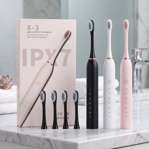 IPX7 Sonic Electric Toothbrush – Rechargeable Waterproof Toothbrush with 4 Brush Heads