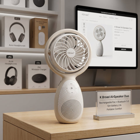 KBroad Portable Wireless Speaker with Built-in Fan – Rechargeable Handheld Cooling & Audio Device