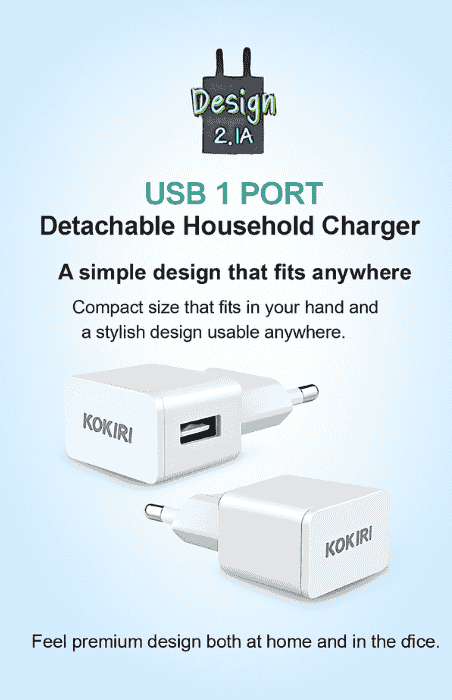 KOKIRI Mobile Adapter 2.1 A - Fast USB Charger (Single Port)